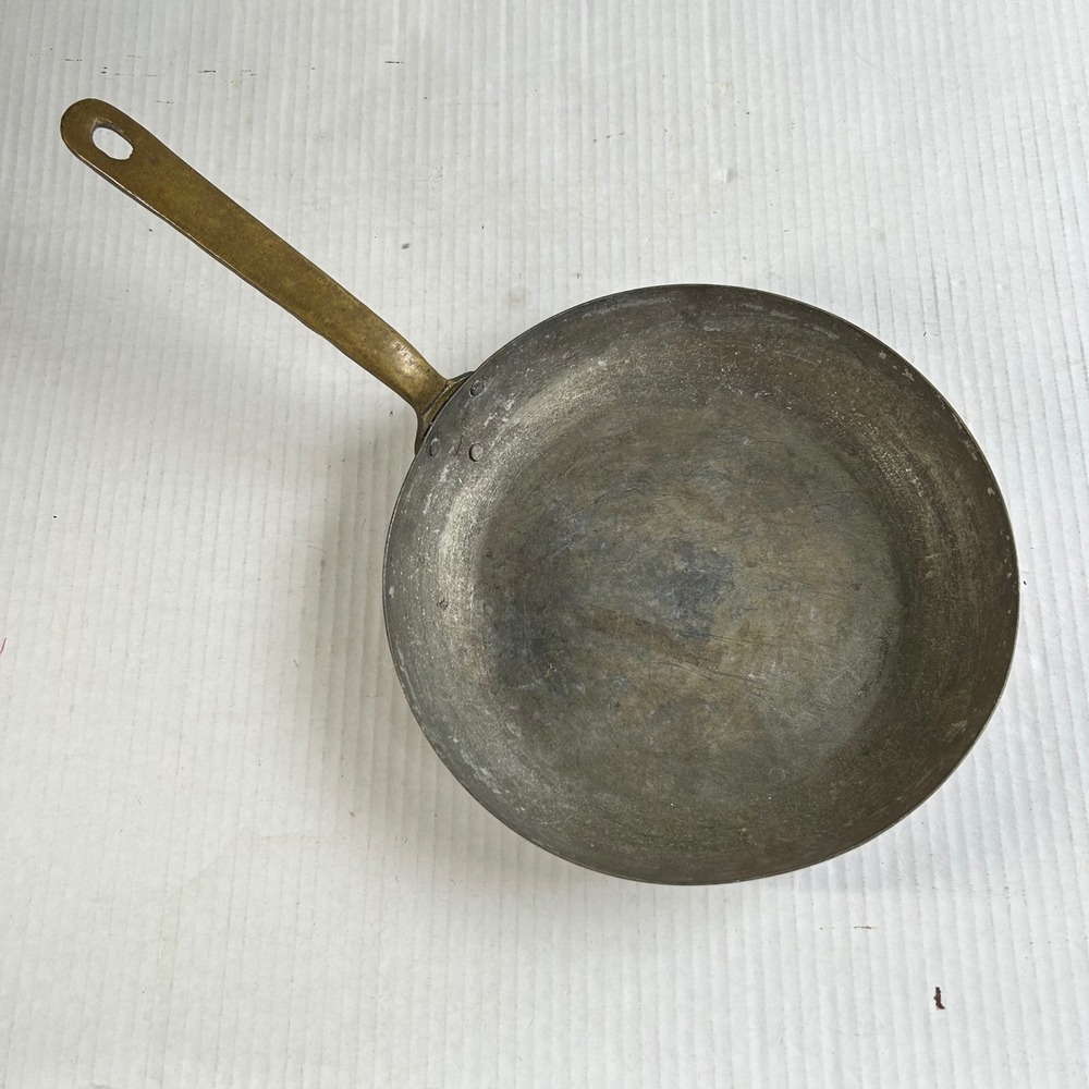 VTG Hammered Copper Skillet Tin Lined Brass Handle 11 Inch Frying Pan - Picture 2 of 9